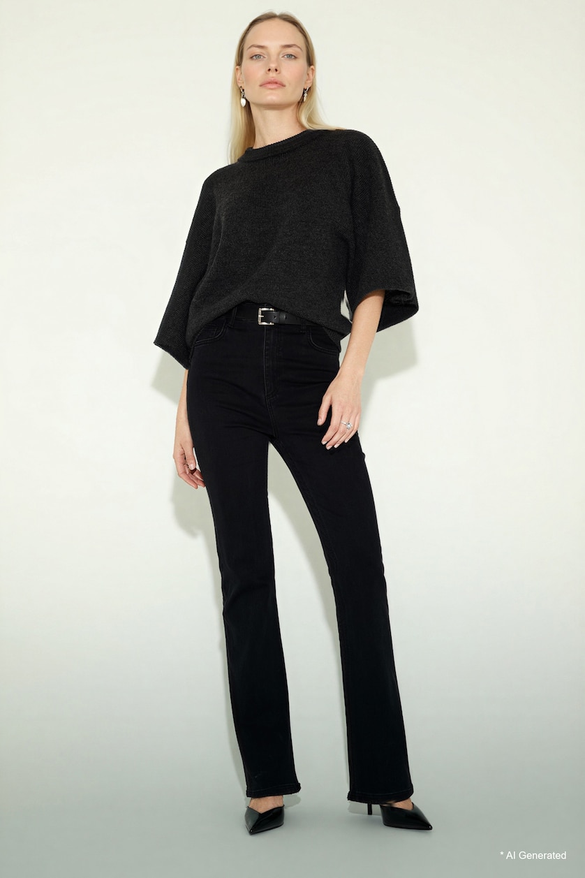 WOMAN Black Mia Normal Waist Bell-bottom Long Jeans