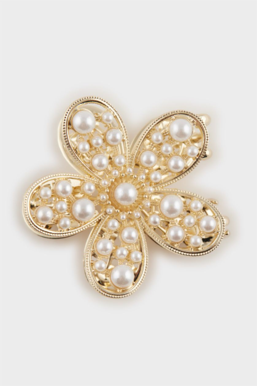 Kadın Karma Kadın Çiçek Desenli İncili Mandal Toka