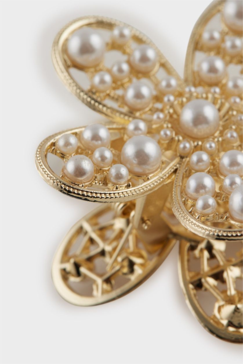 Kadın Karma Kadın Çiçek Desenli İncili Mandal Toka