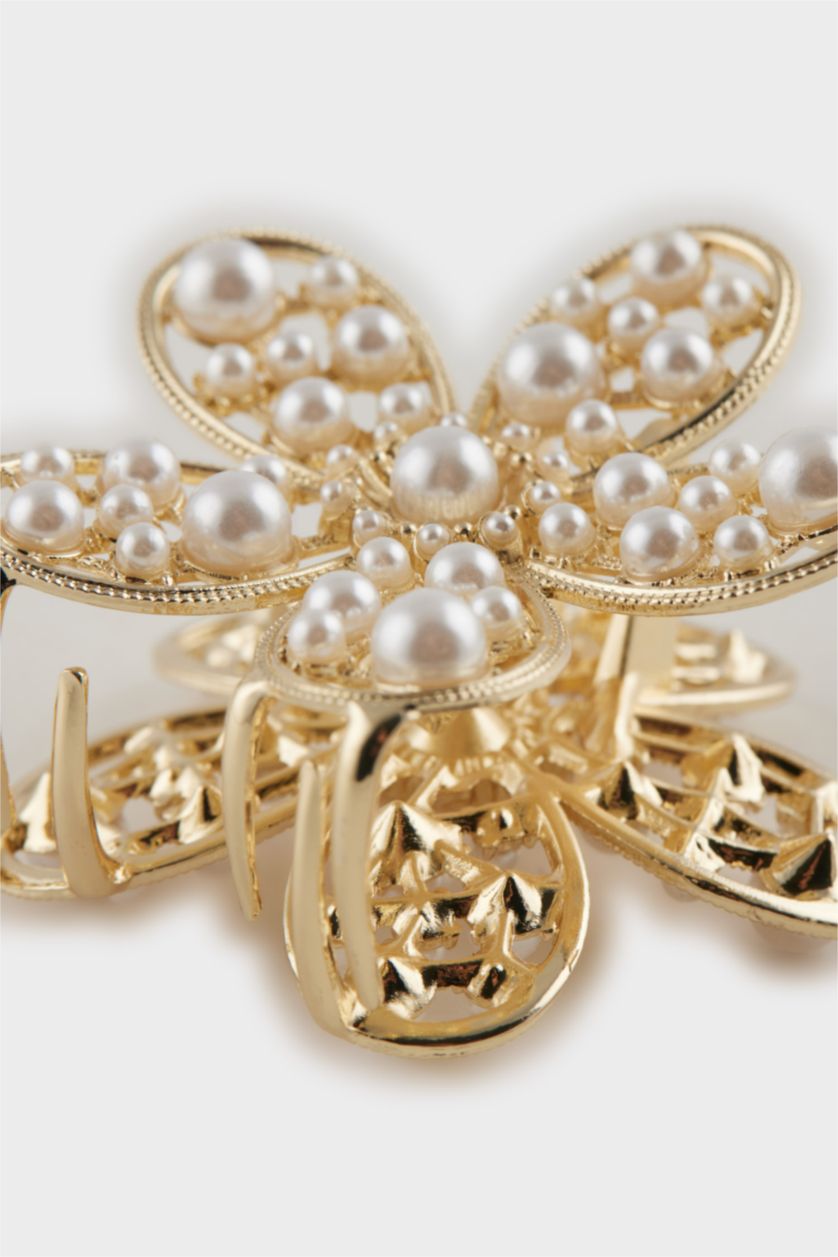 Kadın Karma Kadın Çiçek Desenli İncili Mandal Toka