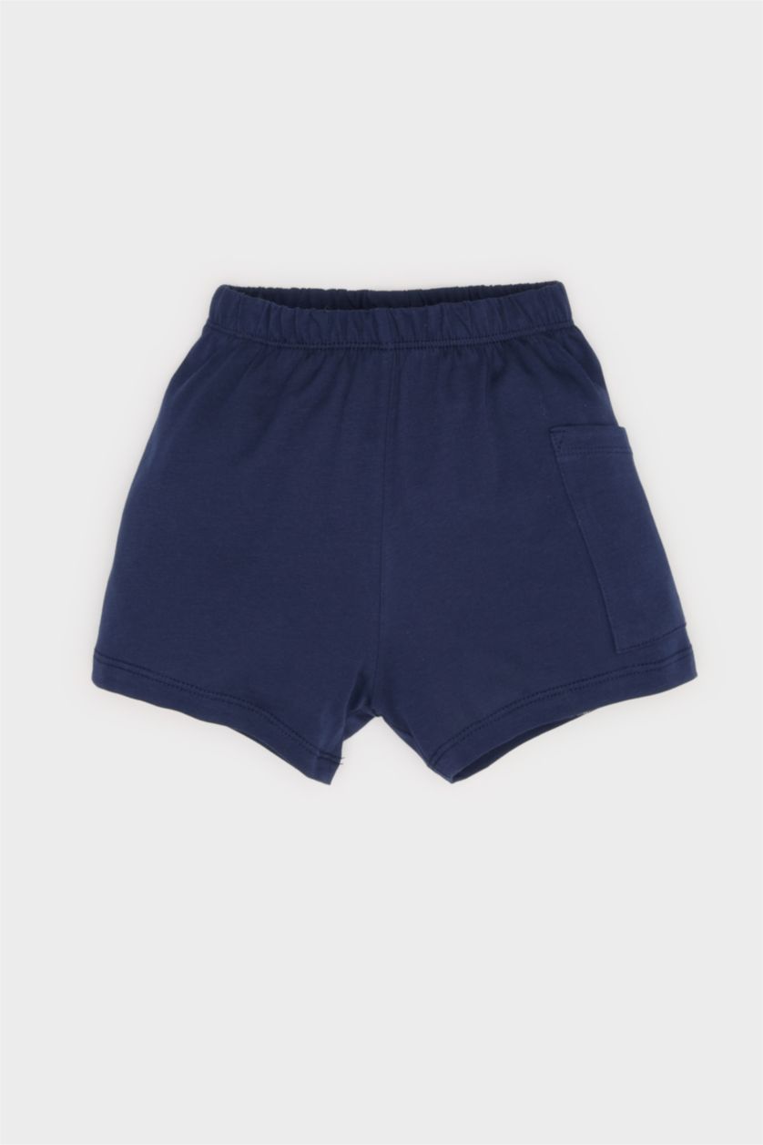 Erkek Bebek Lacivert 2'li Takım Araç Baskılı Kısa Kollu Tişört Beli Lastikli Şort Erkek Bebek