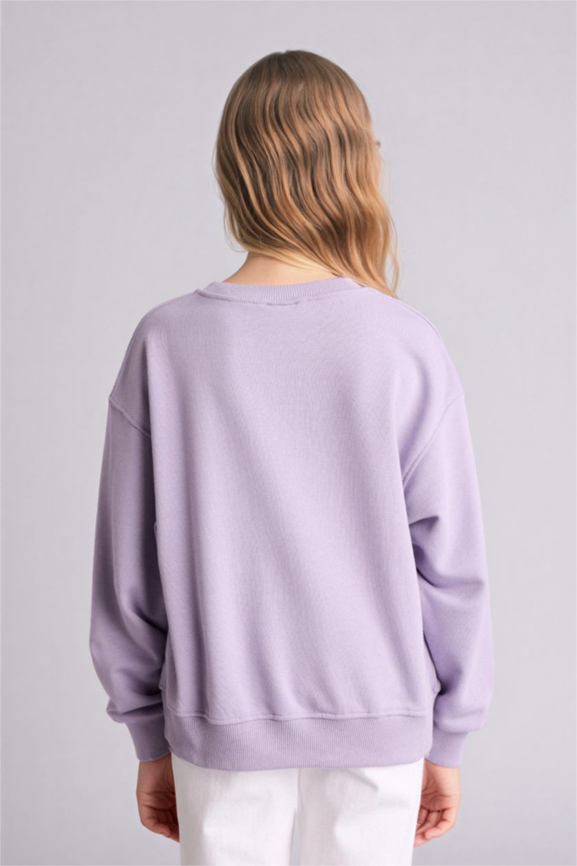 Girls & Teens Lilac Girl Relax Fit Crew Neck Printed Sweatshirt