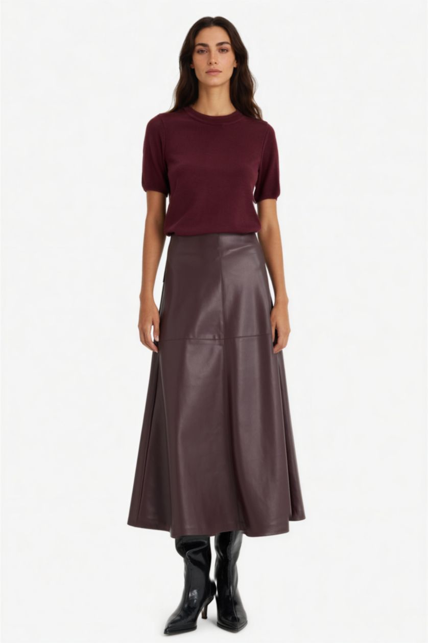 Әйелдерге Бордо қалыпты пішім дөңгелек жаға Пулловер