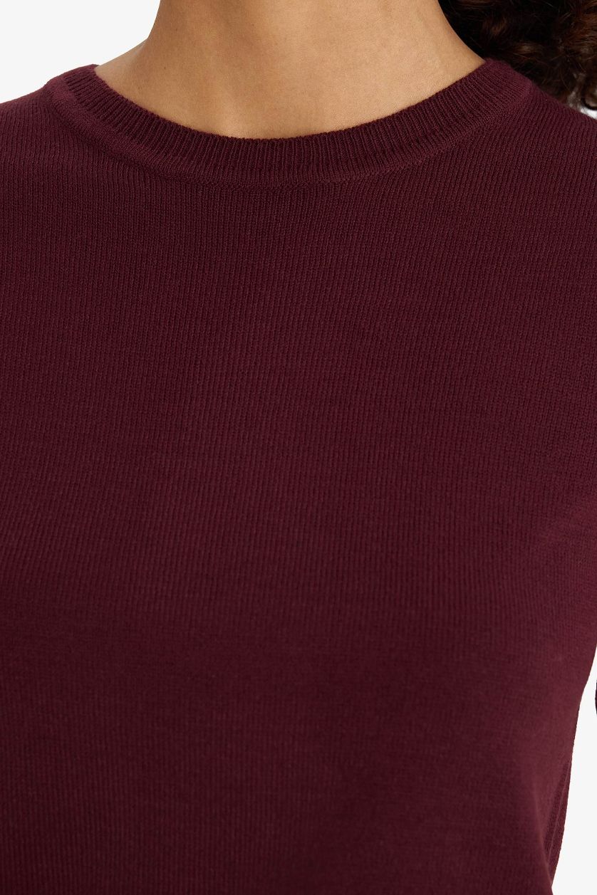 Әйелдерге Бордо қалыпты пішім дөңгелек жаға Пулловер