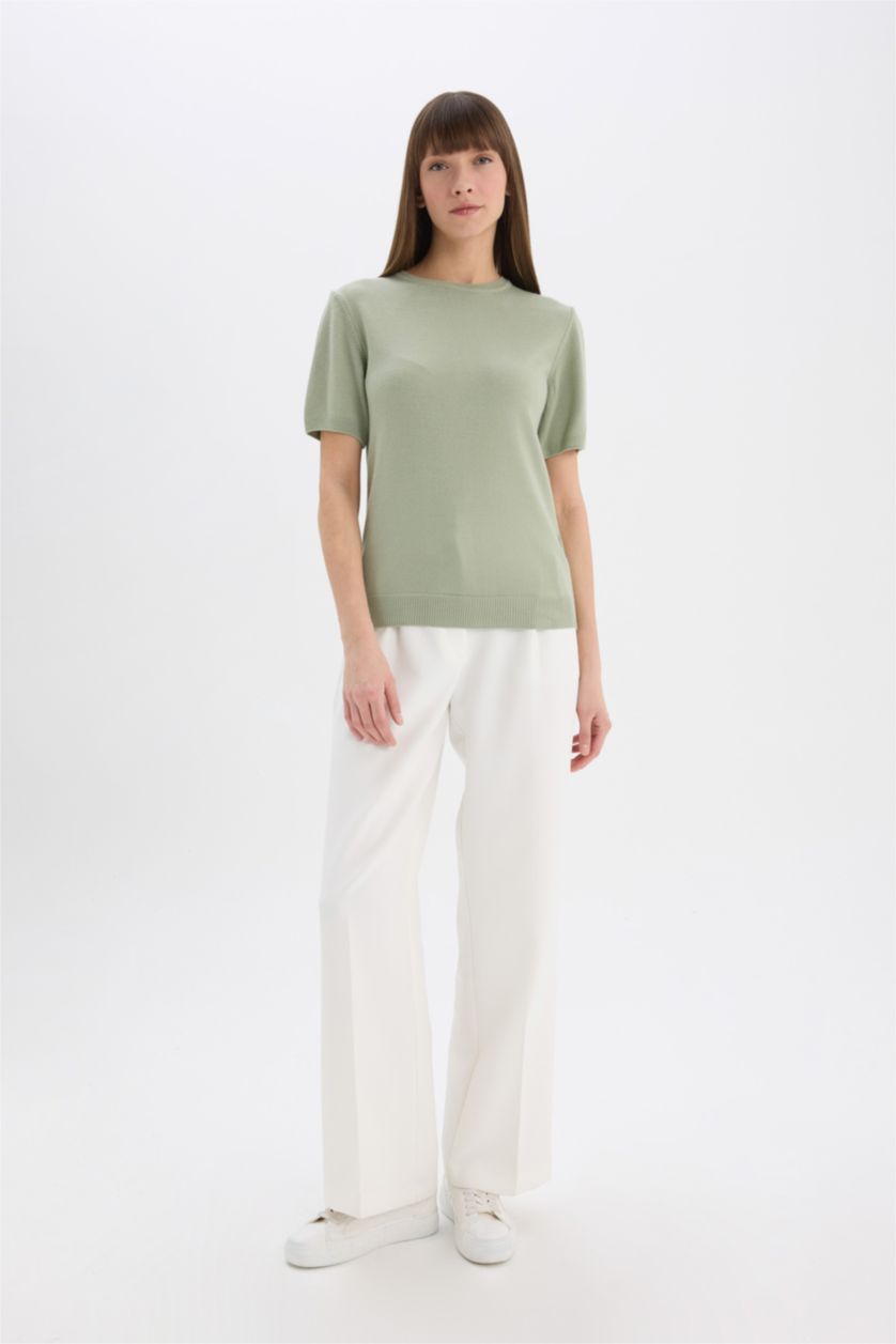 WOMAN Green Regular Fit Crew Neck Pullover