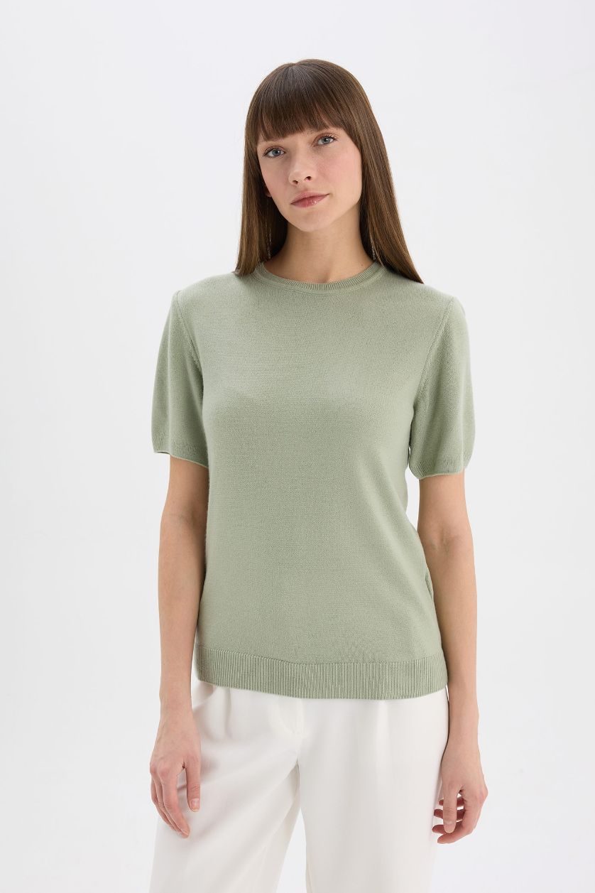 WOMAN Green Regular Fit Crew Neck Pullover