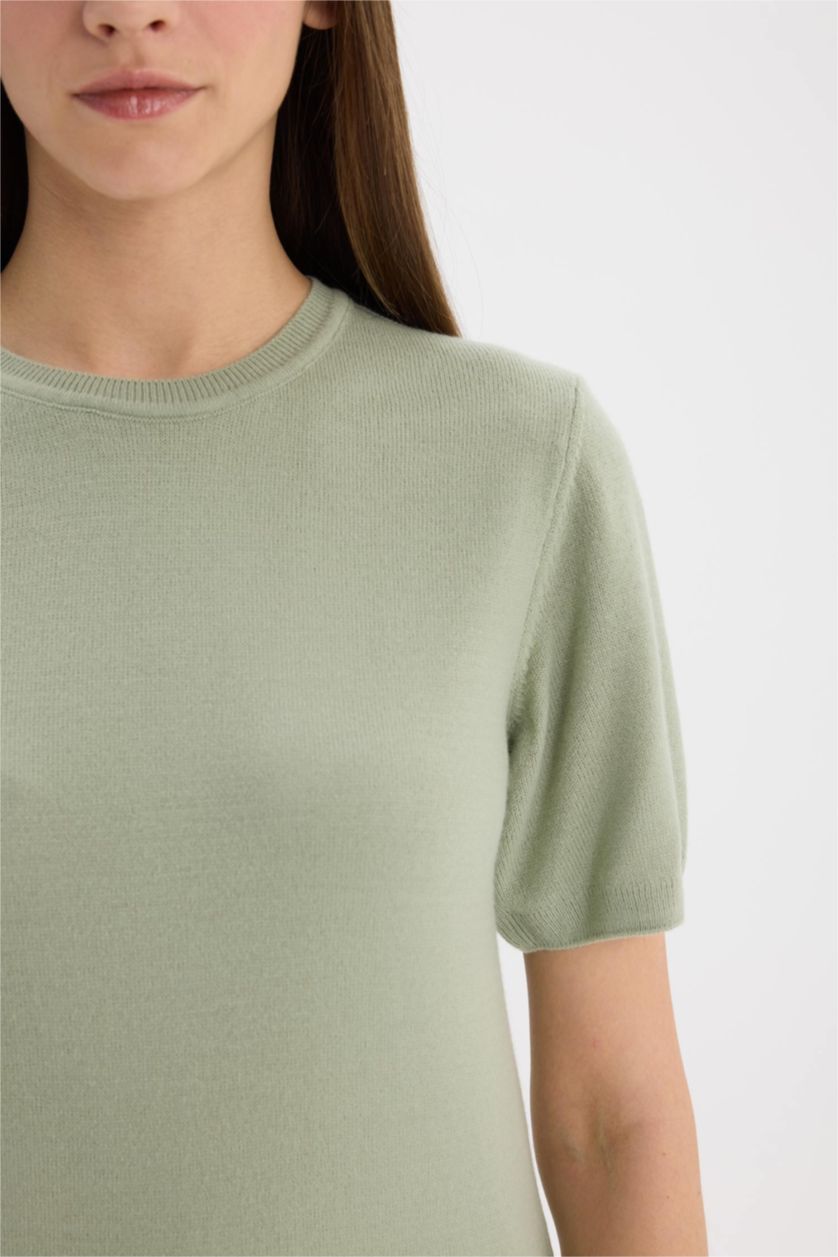 WOMAN Green Regular Fit Crew Neck Pullover