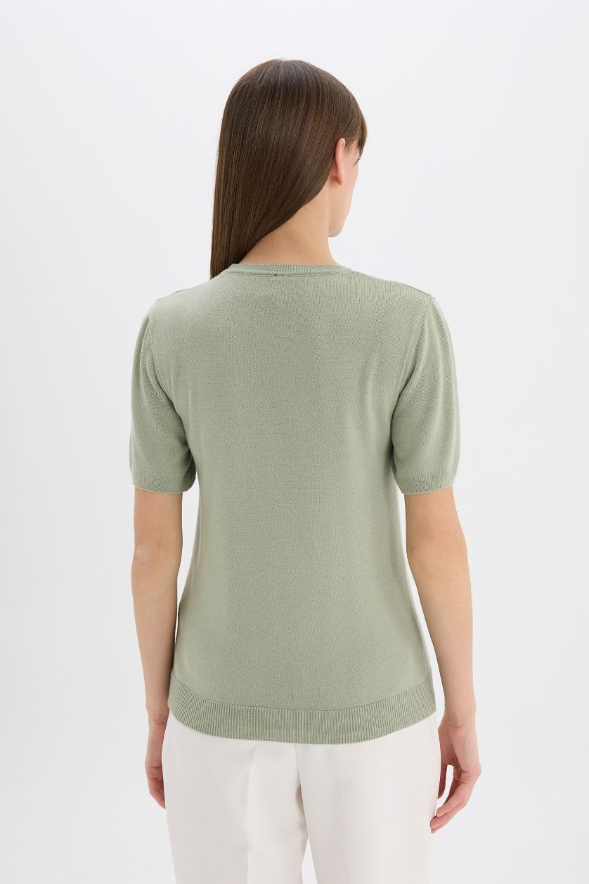WOMAN Green Regular Fit Crew Neck Pullover