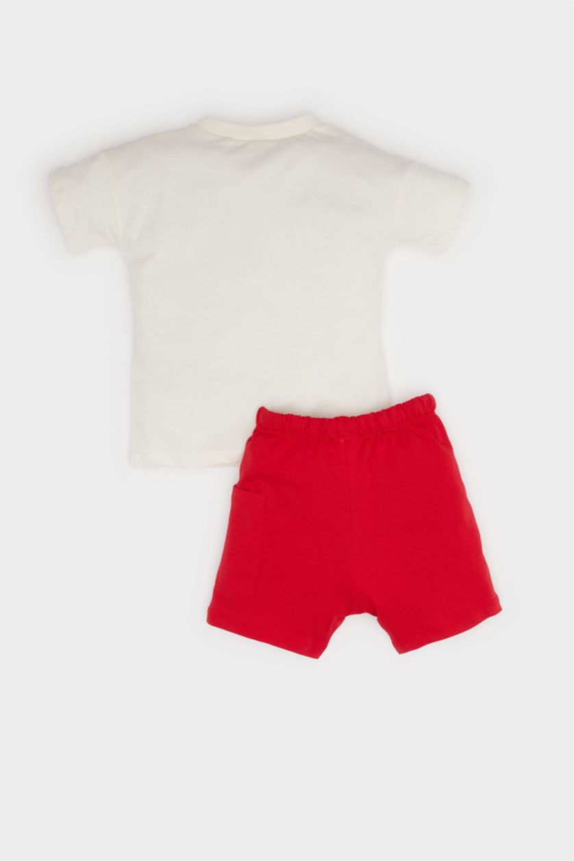 مولود ذكر بيج فاتح طقم بياقة مستديرة من قطعتين