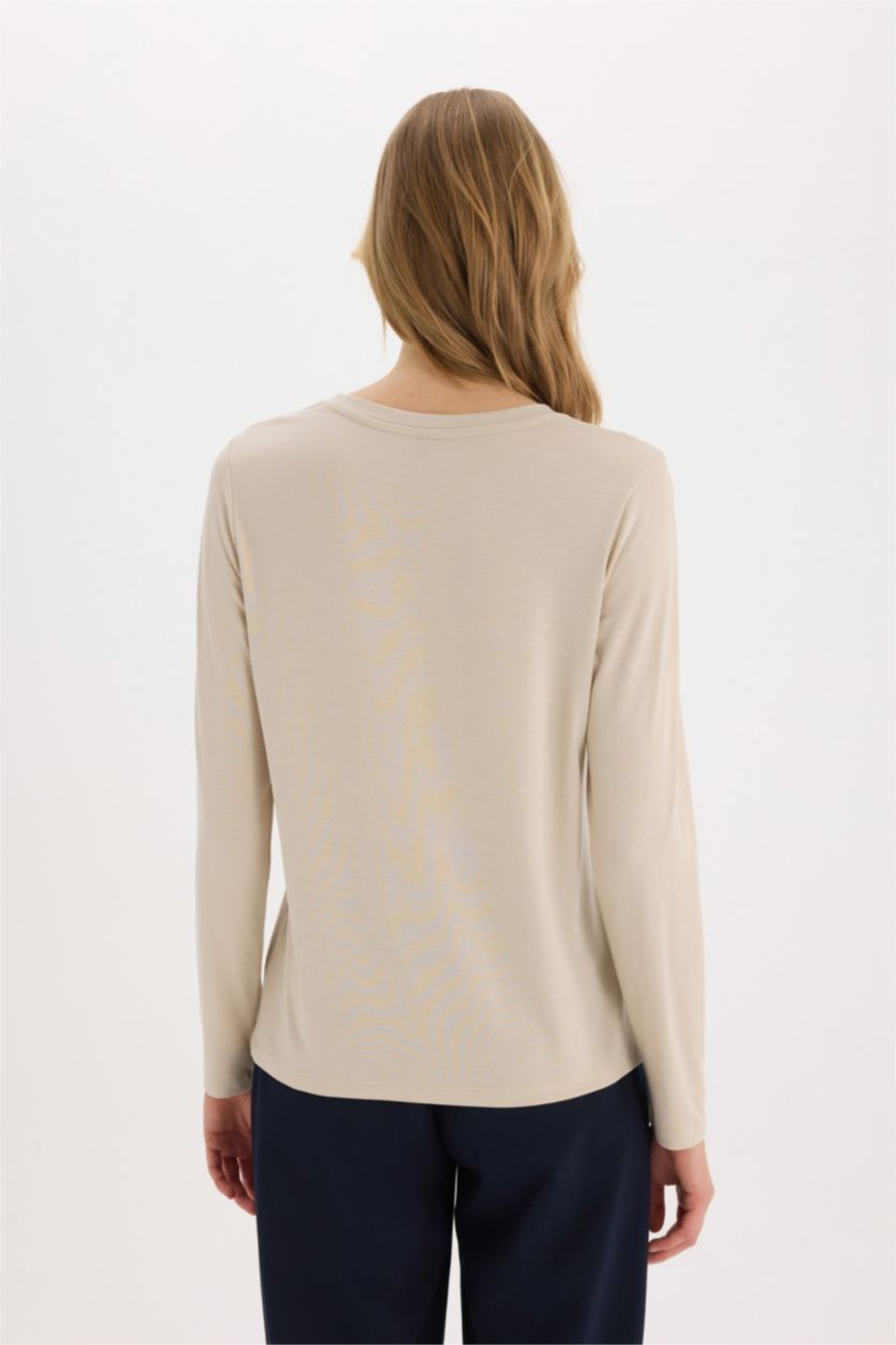 نساء بيج تيشيرت  كم طويل قصة عادية مطبوع