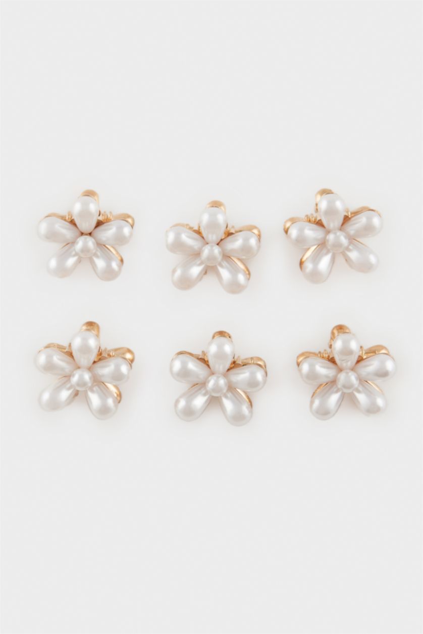 Kadın Karma Kadın 6'lı İnci Çiçek Motifli Mandal Toka