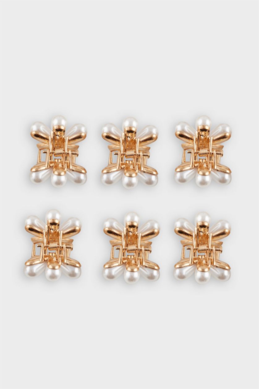 Kadın Karma Kadın 6'lı İnci Çiçek Motifli Mandal Toka