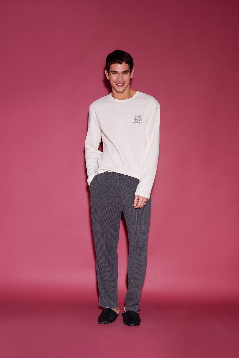 Ерлер экру релакс пішімі дөңгелек жаға жануар 2 Трикотаж жиынтығы