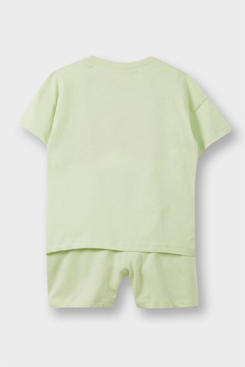 Erkek Bebek Açık Yeşil 2'li Takım Baskılı Kısa Kollu Tişört Beli Lastikli Şort Erkek Bebek