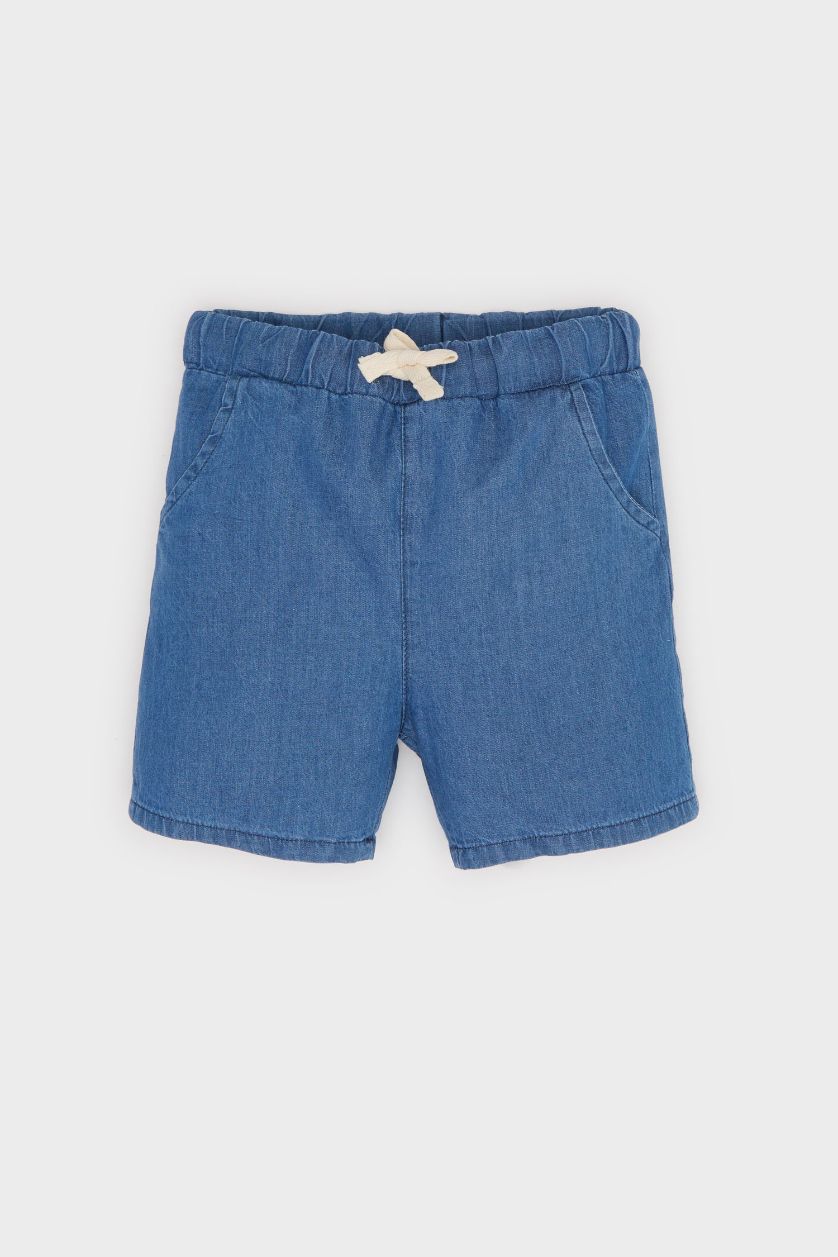 Erkek Bebek Mavi Beli Lastikli Jean Şort Erkek Bebek