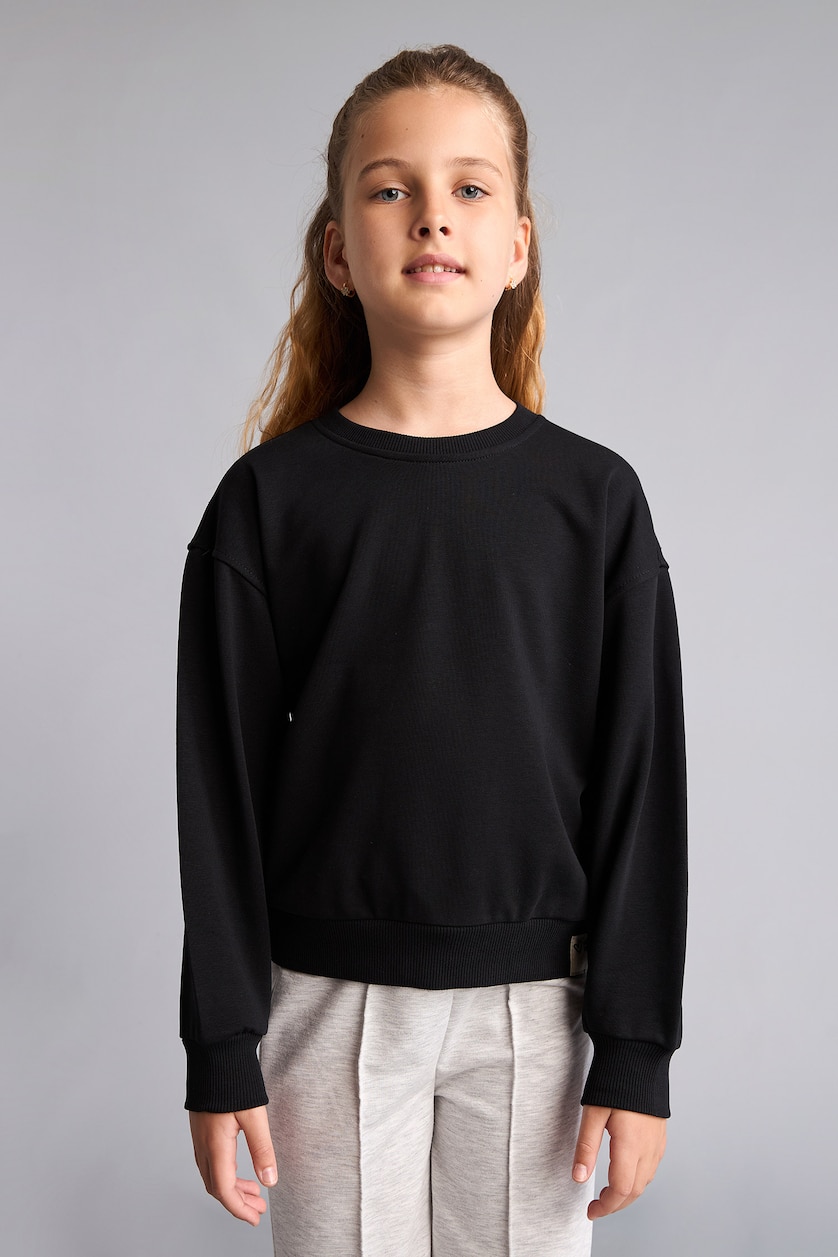 GIRLS & TEENS Black Girl Cotton Relax Fit Crew Neck Sweatshirt