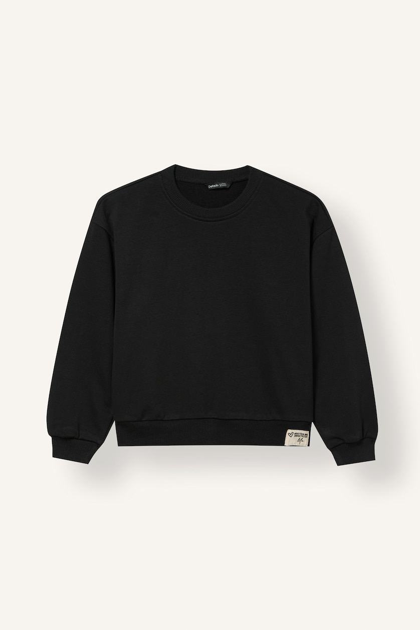 FILLES Noir Sweatshirt en coton à col rond et manches longues Coupe décontractée pour fille