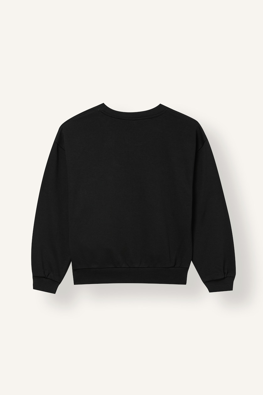FILLES Noir Sweatshirt en coton à col rond et manches longues Coupe décontractée pour fille