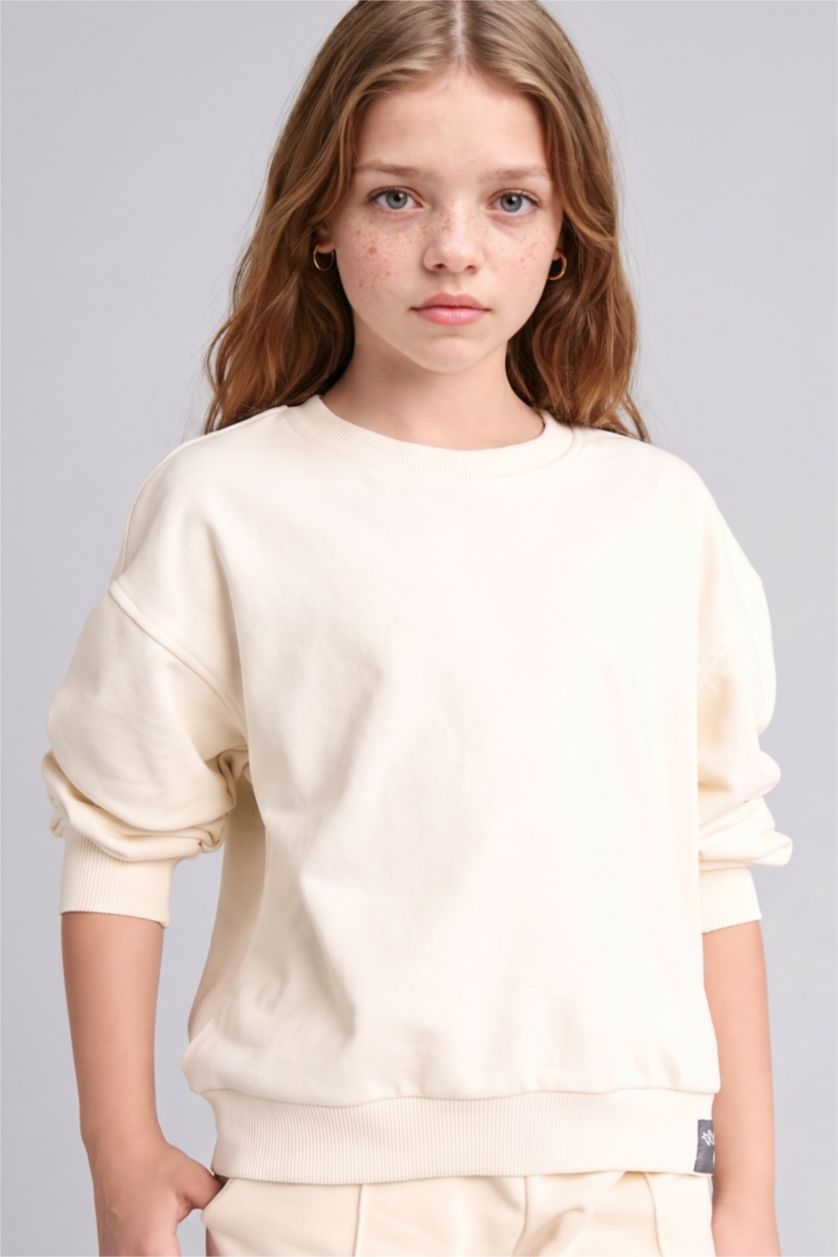 Kız Çocuk - Genç Kız Ekru Relaxed Fit Sweatshirt Kız Çocuk