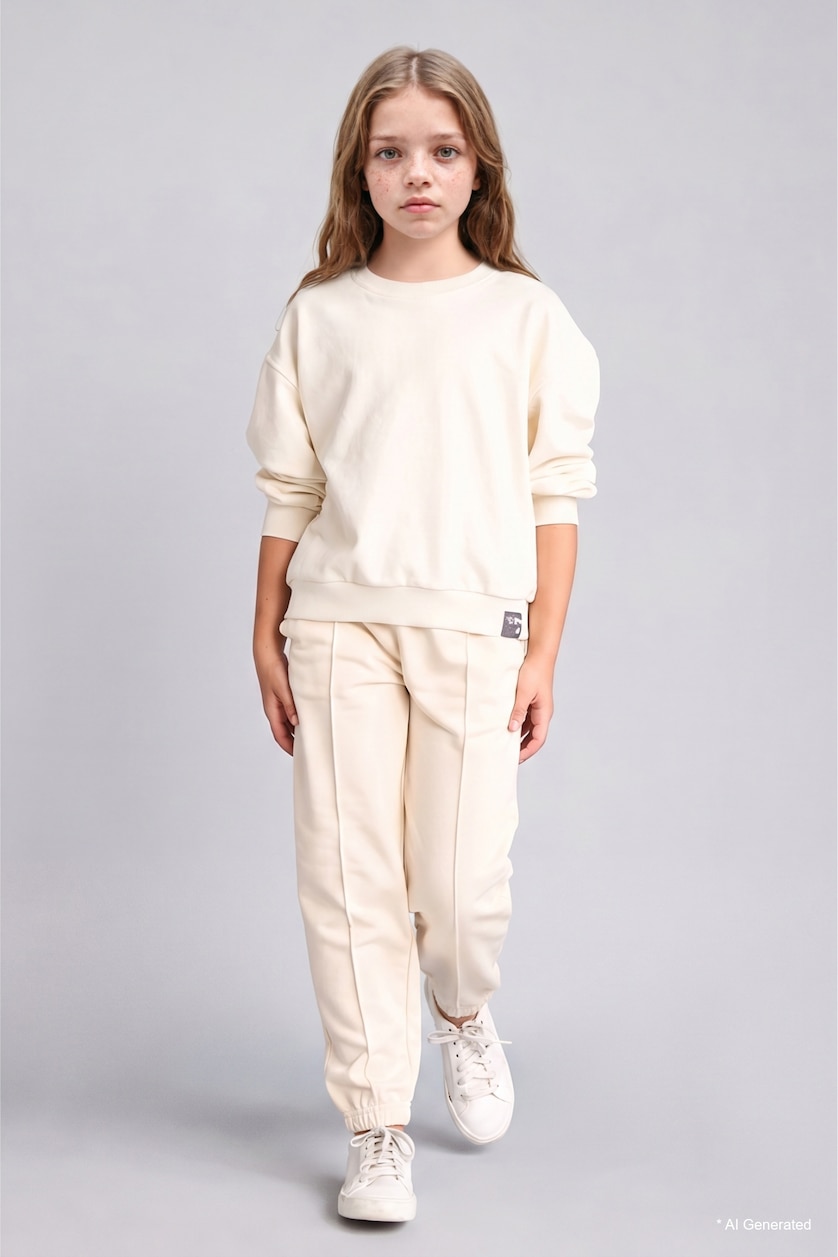 Young Girls - Teen Girls Ecru Girl Relaxed Fit Ecru Crew Neck Sweatshirt