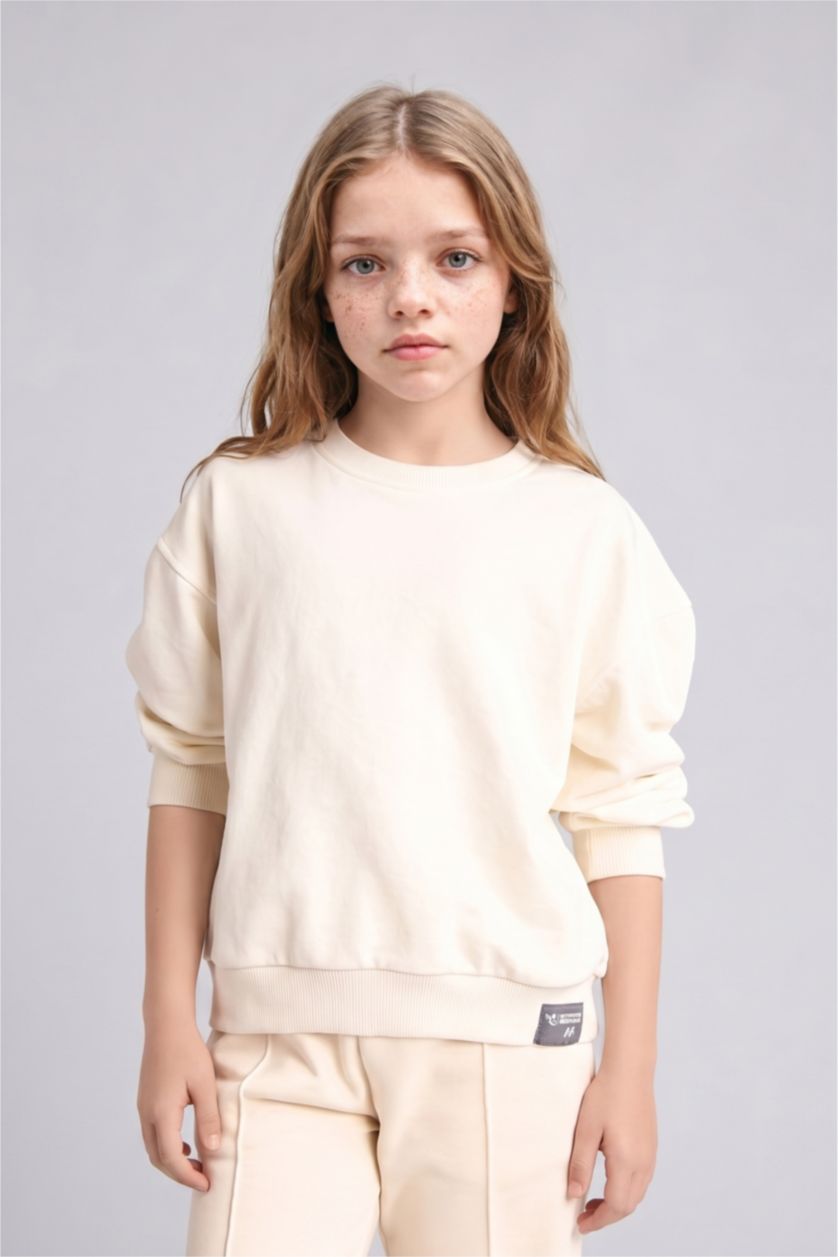 Kız Çocuk - Genç Kız Ekru Relaxed Fit Sweatshirt Kız Çocuk