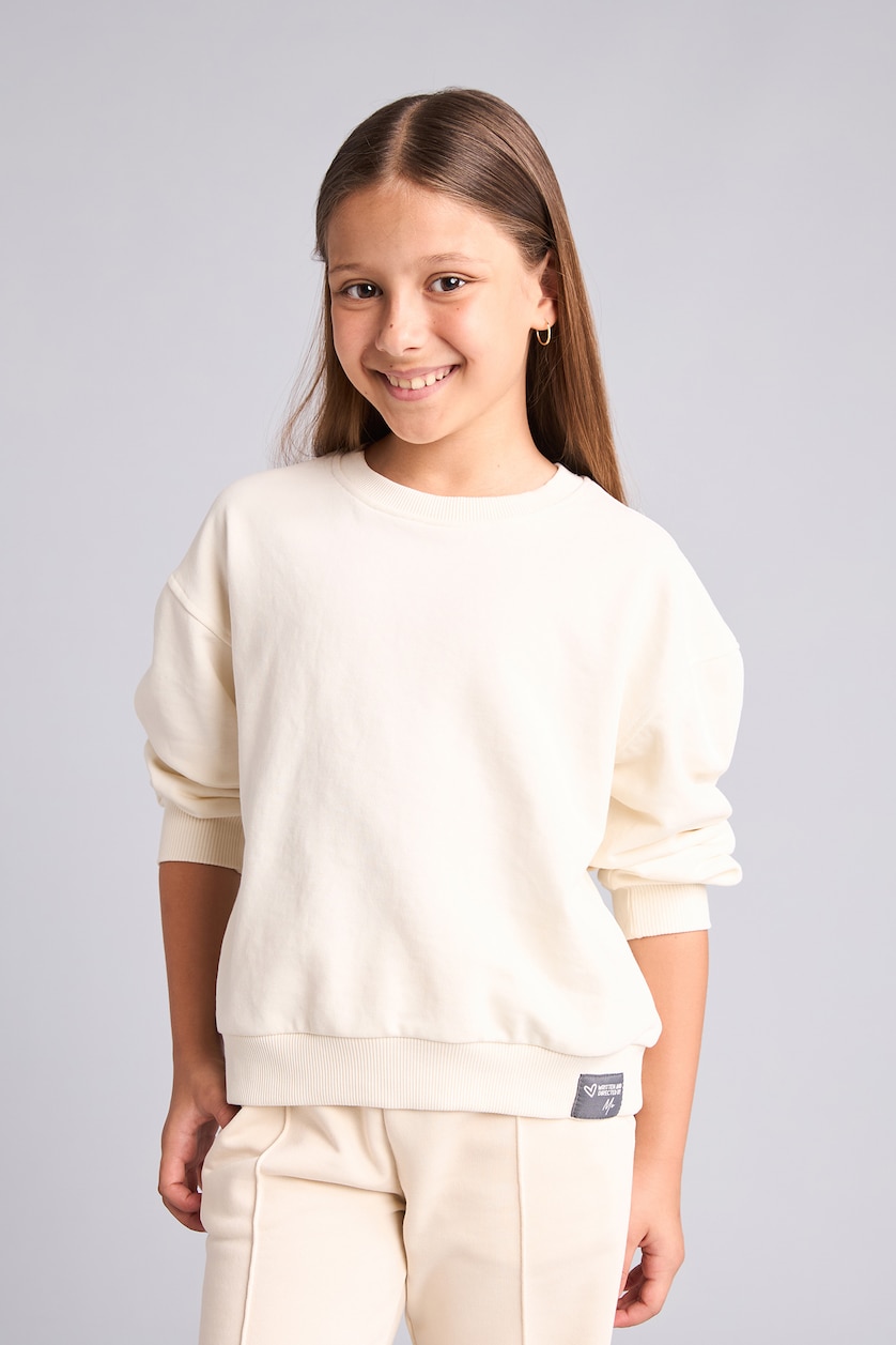 GIRLS & TEENS Ecru Girl Relax Fit Crew Neck Ecru Sweatshirt