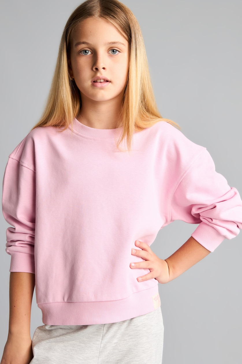 GIRLS & TEENS Light Pink Girl Relax Fit Crew Neck Basic Sweatshirt