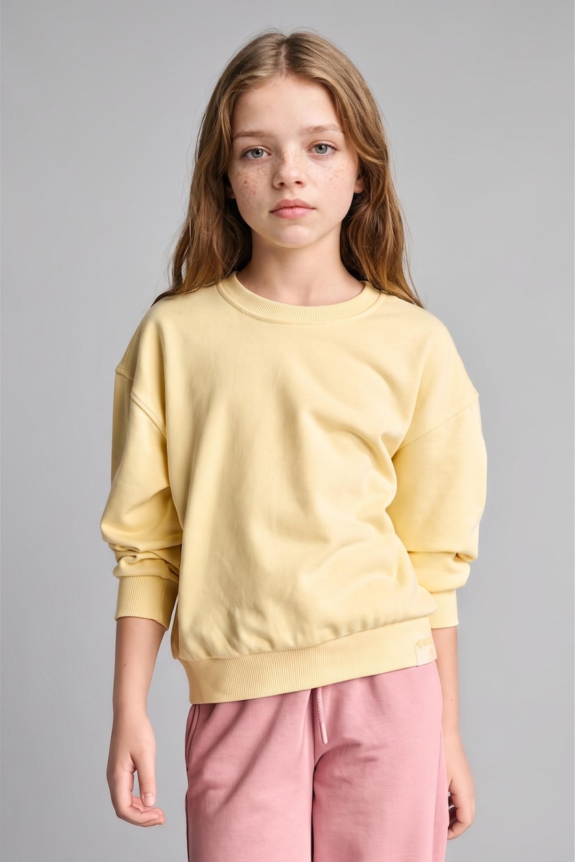 Kız Çocuk - Genç Kız Açık Sarı Relax Fıt Basic Sweatshırt Kız Çocuk