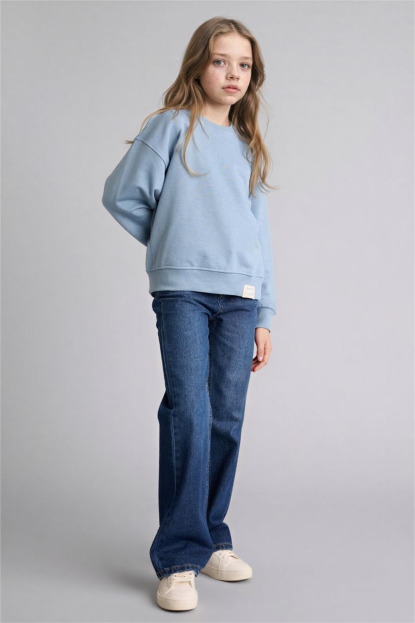 GIRLS & TEENS Blue Girl Relax Fit Crew Neck Slogan Print Sweatshirt