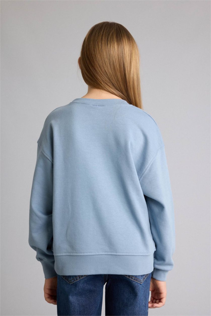 GIRLS & TEENS Blue Girl Relax Fit Crew Neck Slogan Print Sweatshirt