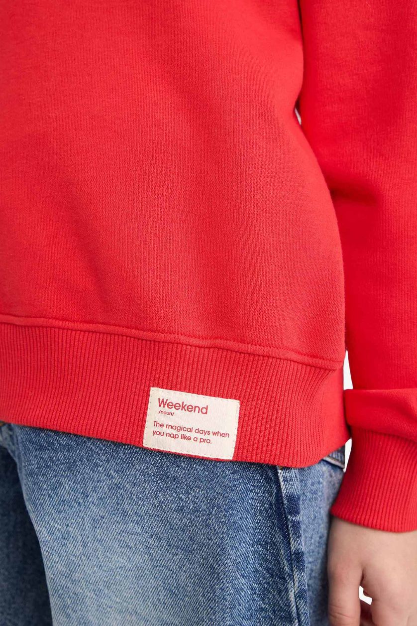 Kız Çocuk - Genç Kız Kırmızı Relax Fıt Baskılı Sweatshırt Kız Çocuk