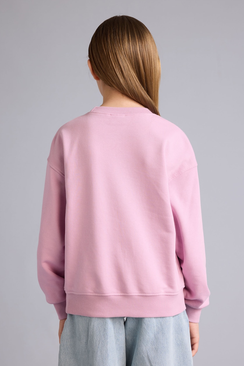 Kız Çocuk - Genç Kız Pembe Relax Fit Bisiklet Yaka Baskılı Sweatshirt Kız Çocuk