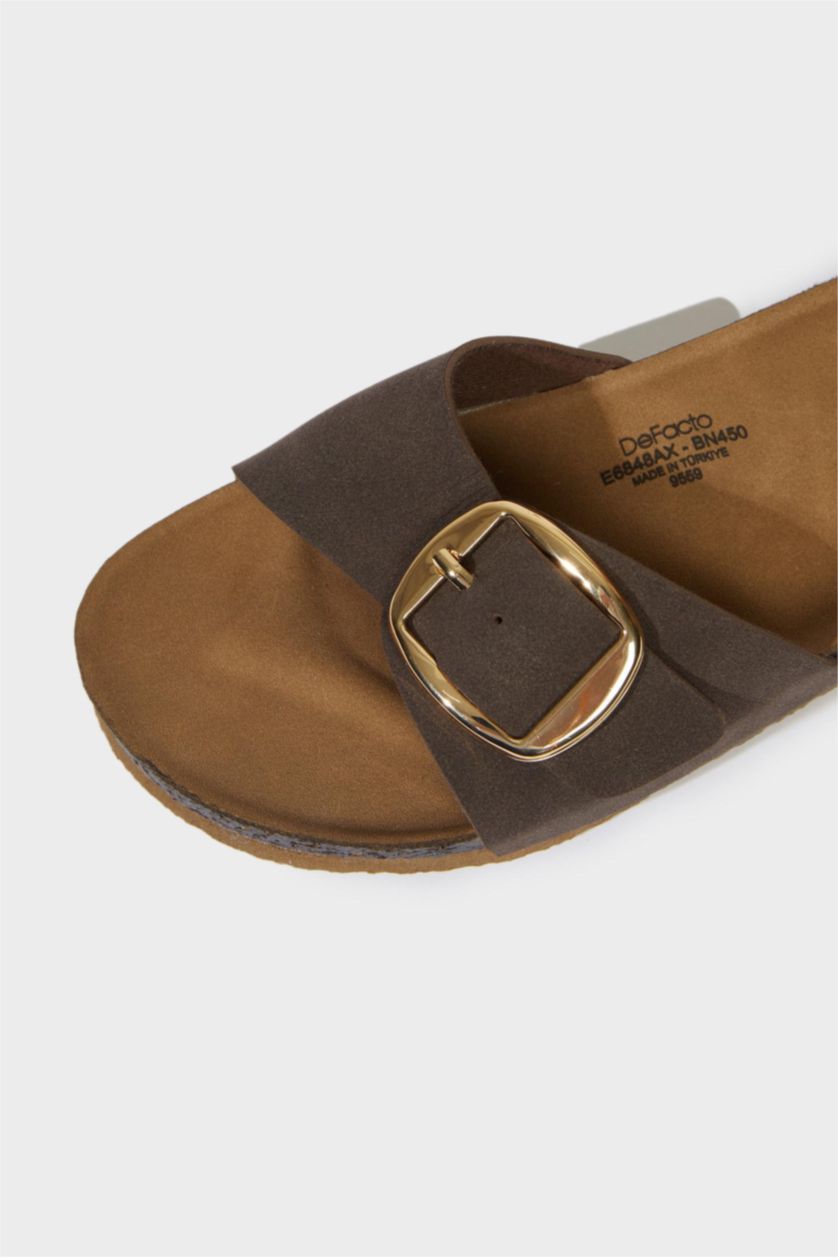 Kadın Kahve Kadın Düz Taban Tek Bantlı Suni Deri Terlik