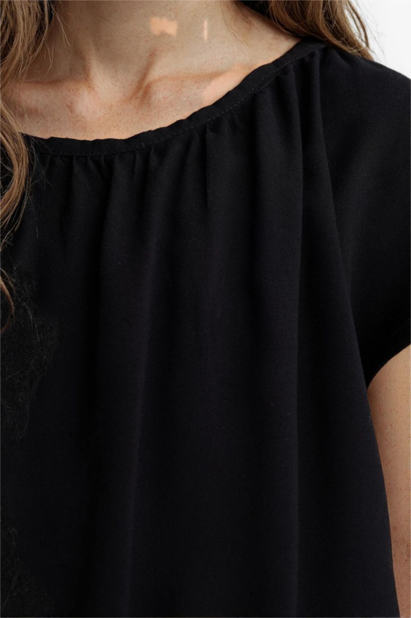 Kız Çocuk - Genç Kız Siyah Yuvarlak Yaka Kısa Kollu Siyah Bluz Kız Çocuk