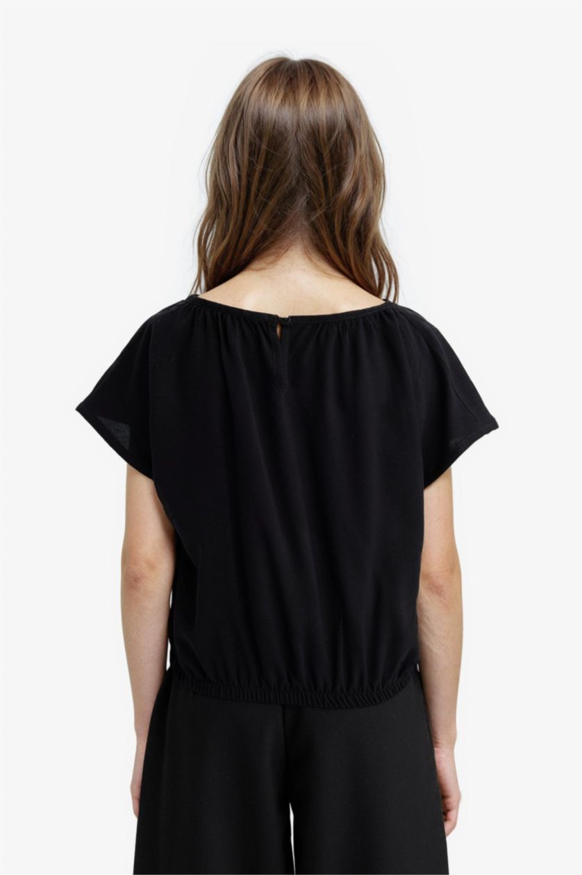 Kız Çocuk - Genç Kız Siyah Yuvarlak Yaka Kısa Kollu Siyah Bluz Kız Çocuk