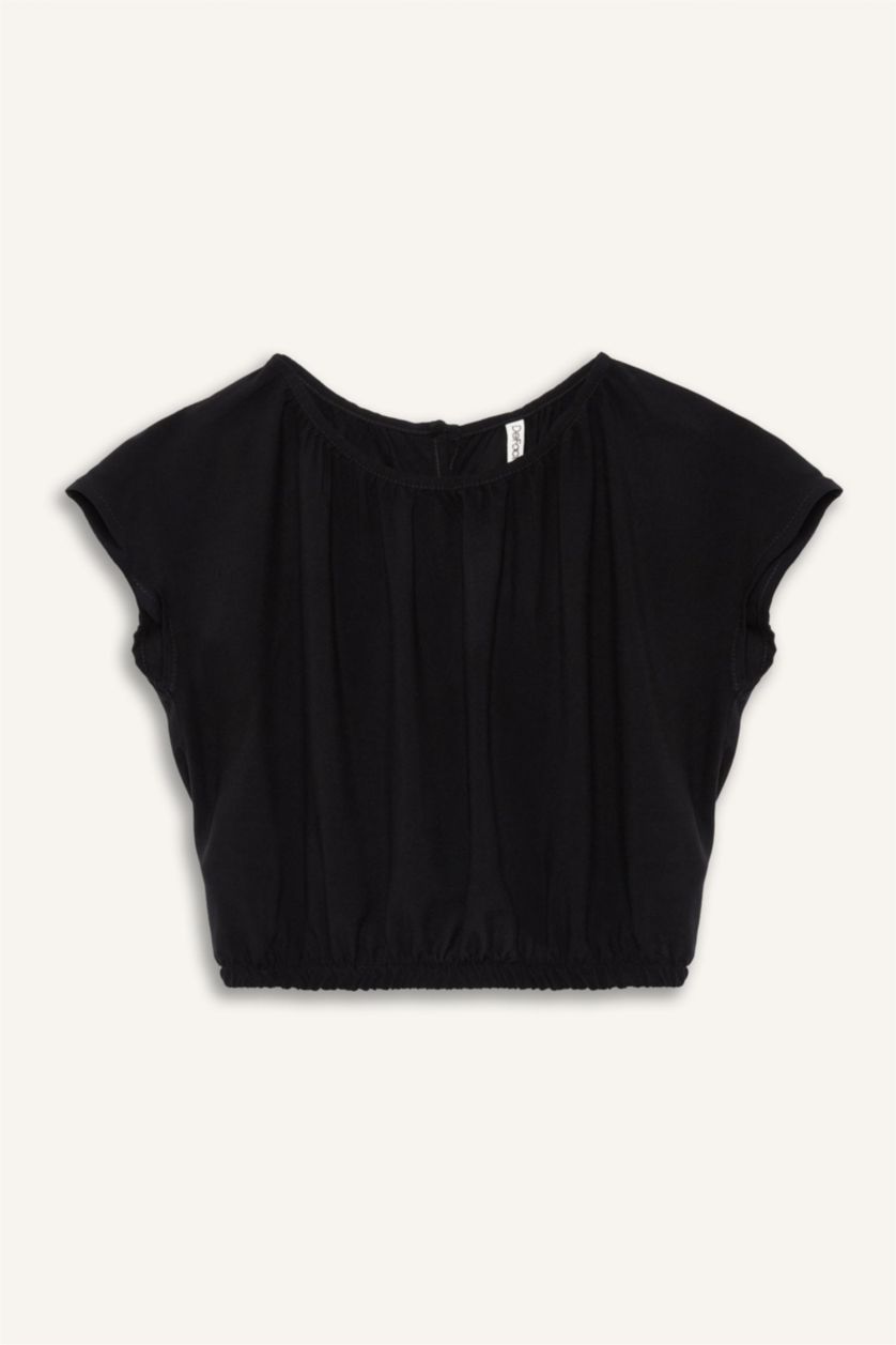 Kız Çocuk - Genç Kız Siyah Yuvarlak Yaka Kısa Kollu Siyah Bluz Kız Çocuk