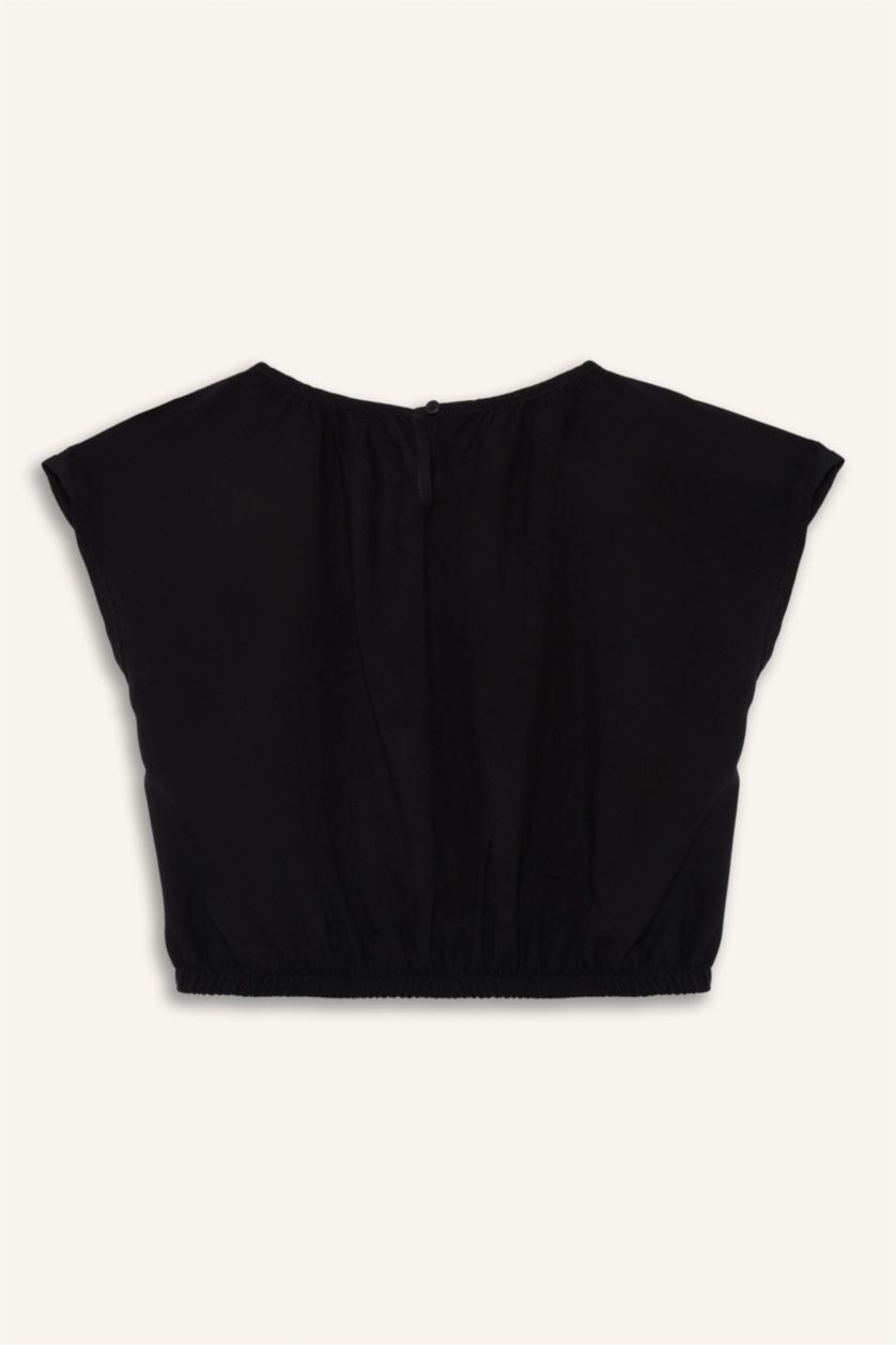 Kız Çocuk - Genç Kız Siyah Yuvarlak Yaka Kısa Kollu Siyah Bluz Kız Çocuk