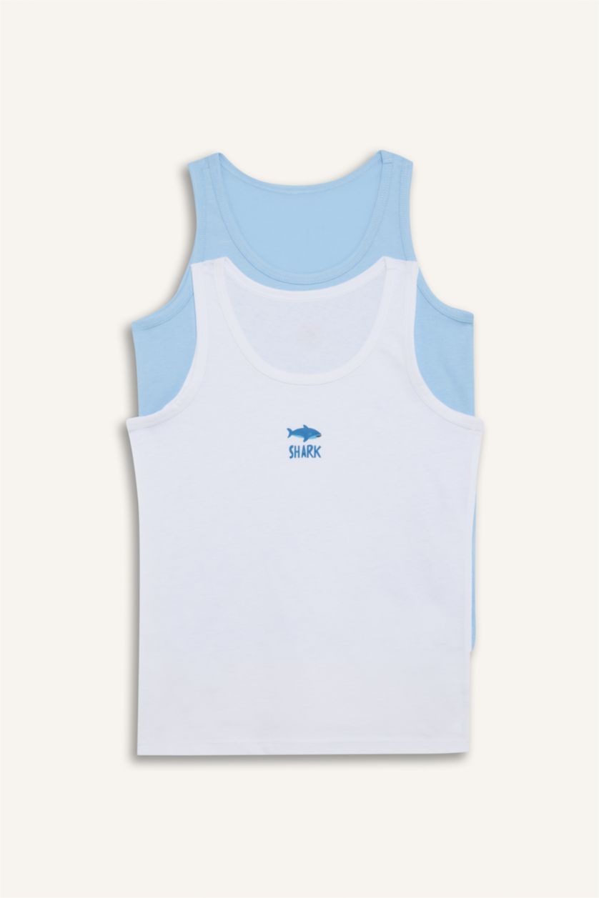 Erkek Çocuk - Genç Erkek Beyaz Erkek Çocuk Hayvan Desenli 2'li Atlet