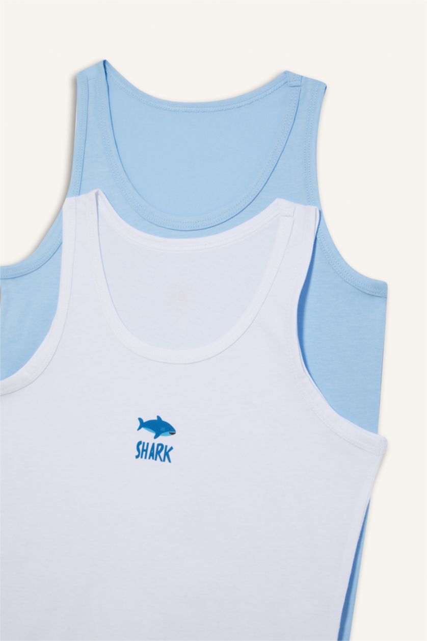 Erkek Çocuk - Genç Erkek Beyaz Erkek Çocuk Hayvan Desenli 2'li Atlet