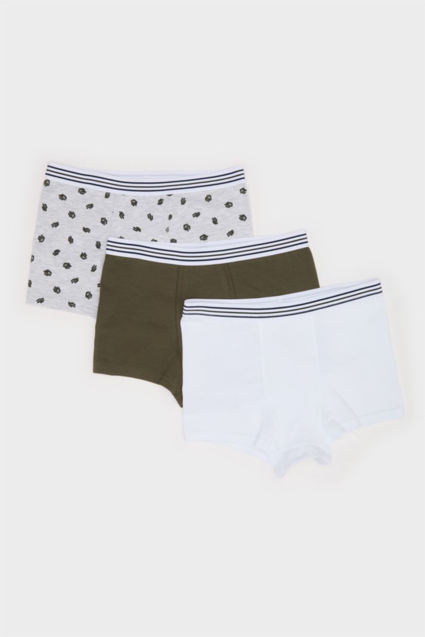Boys & Teens White Boy Cactus Patterned 3 Piece Boxer
