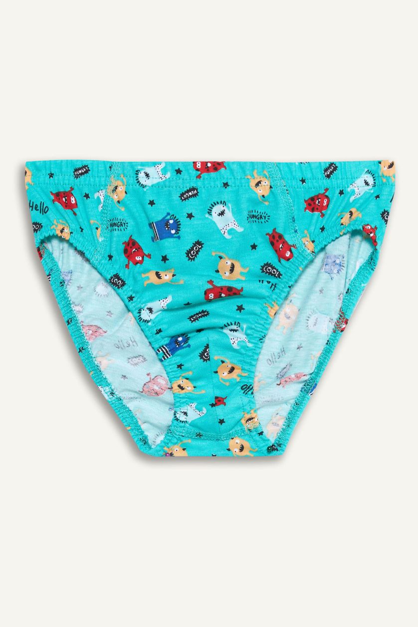Boys & Teens White Boy Monster Printed 3 Piece Slip Panties