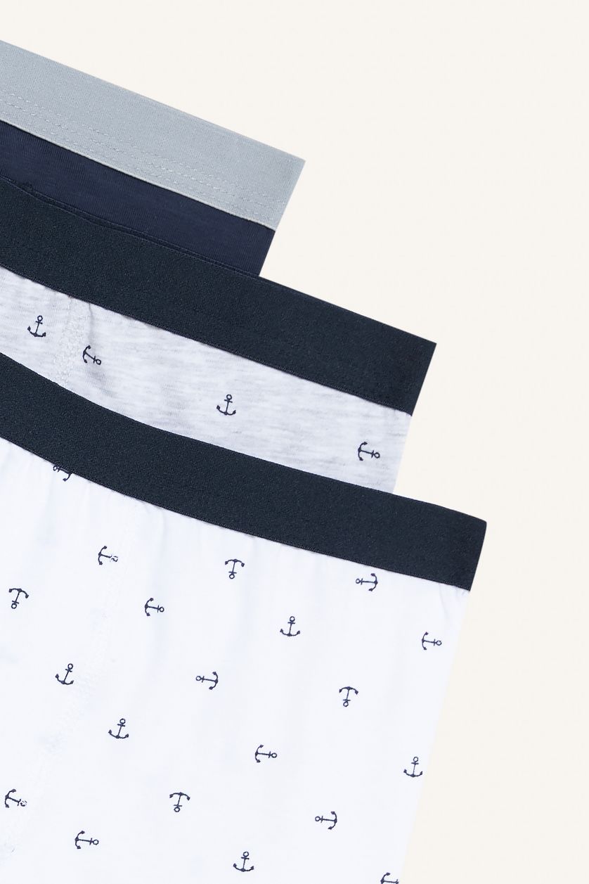 Erkek Çocuk - Genç Erkek Beyaz Erkek Çocuk Desenli 3'lü Boxer