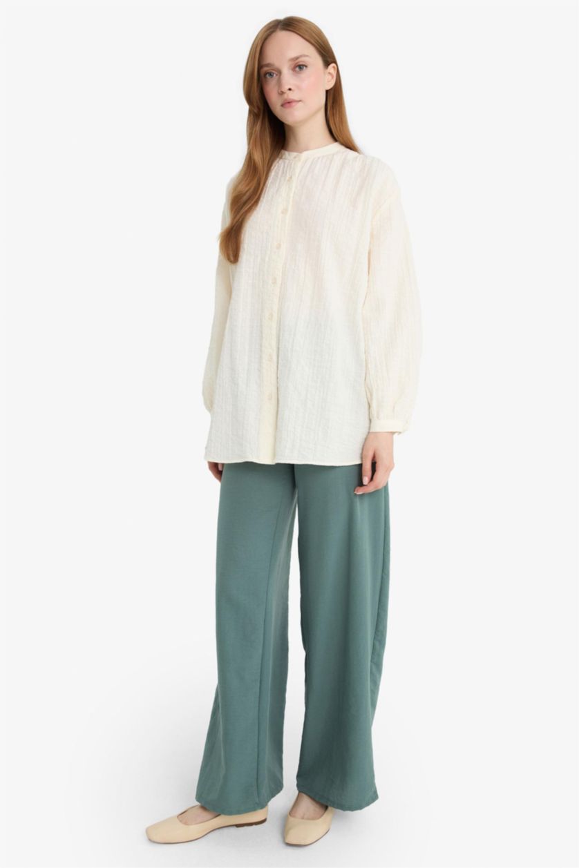 Kadın Yeşil Wide Leg Beli Lastikli Aerobin Pantolon