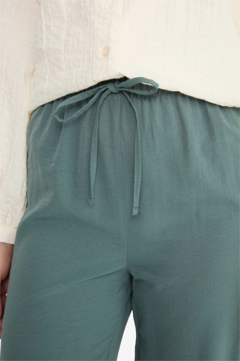 Kadın Yeşil Wide Leg Beli Lastikli Aerobin Pantolon