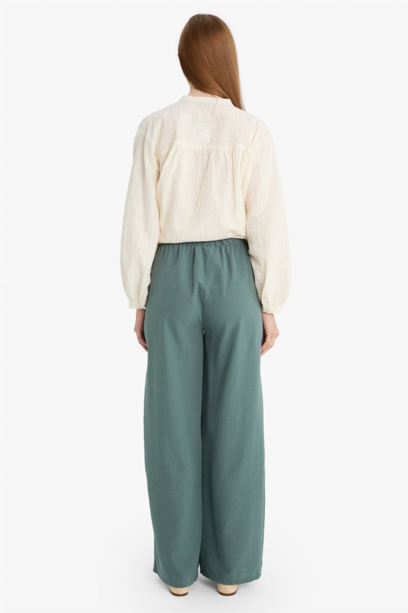 Kadın Yeşil Wide Leg Beli Lastikli Aerobin Pantolon