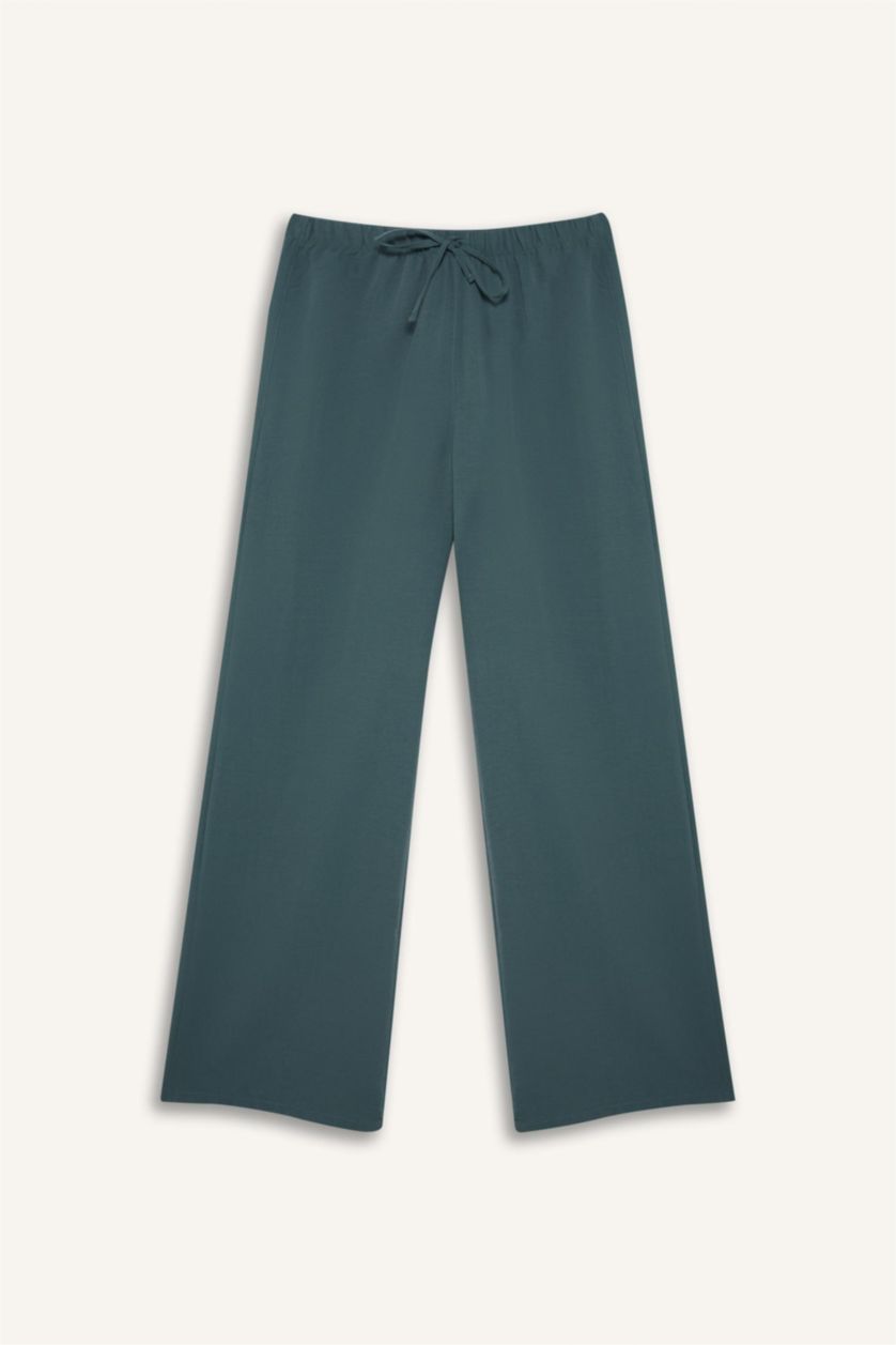 Kadın Yeşil Wide Leg Beli Lastikli Aerobin Pantolon