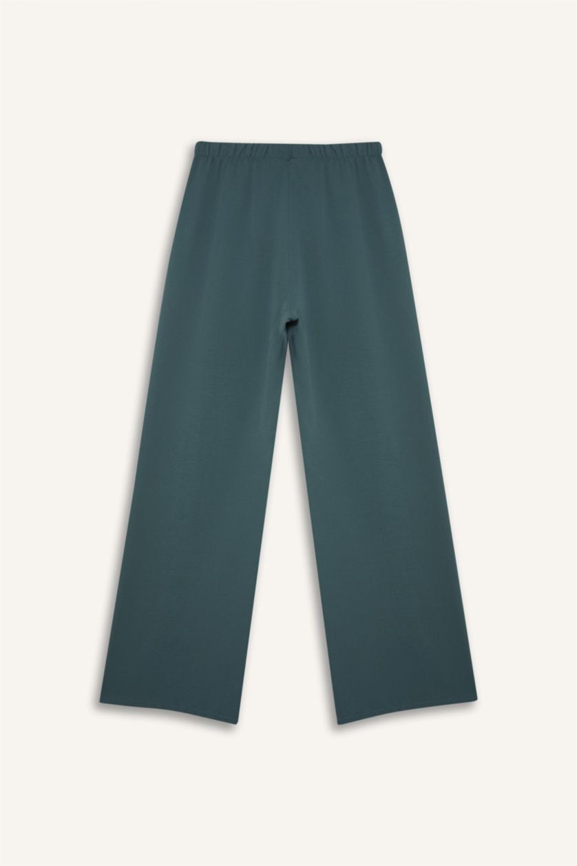Kadın Yeşil Wide Leg Beli Lastikli Aerobin Pantolon