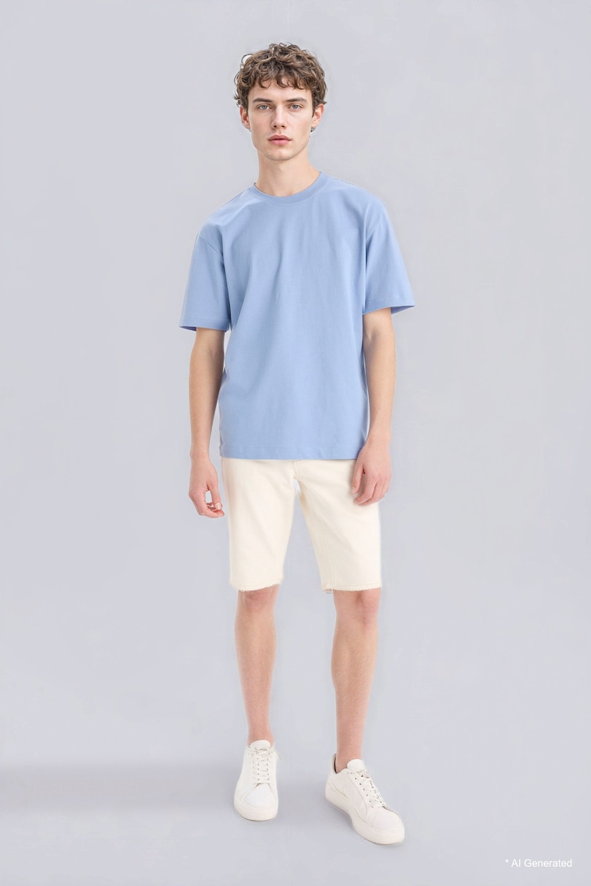 Men Blue Oversize Fit Short Sleeve T-Shirt