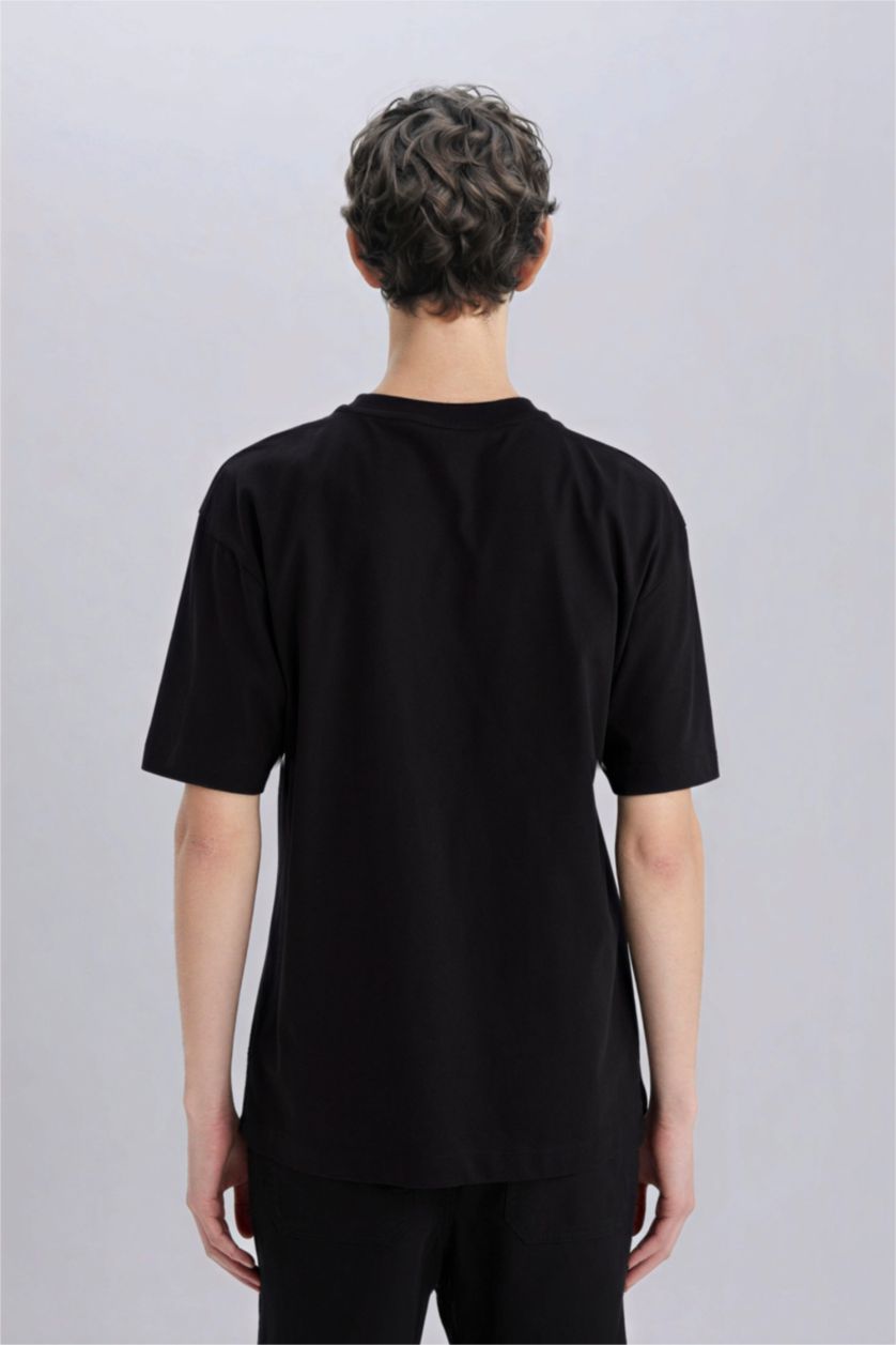 Erkek Siyah %100 Pamuk Oversize Geniş Kalıp Bisiklet Yaka Basic Düz Kısa Kollu Siyah Tişört