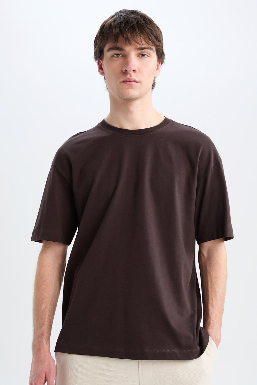 Erkek Kahve Oversıze Kısa Kollu Tişört
